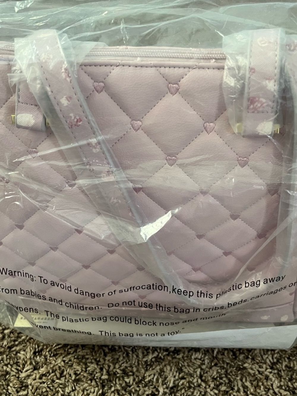 Betsey Johnson Lilac Quilted Heart Shoulder Bag with Gold Plate - Picture 2 of 5
